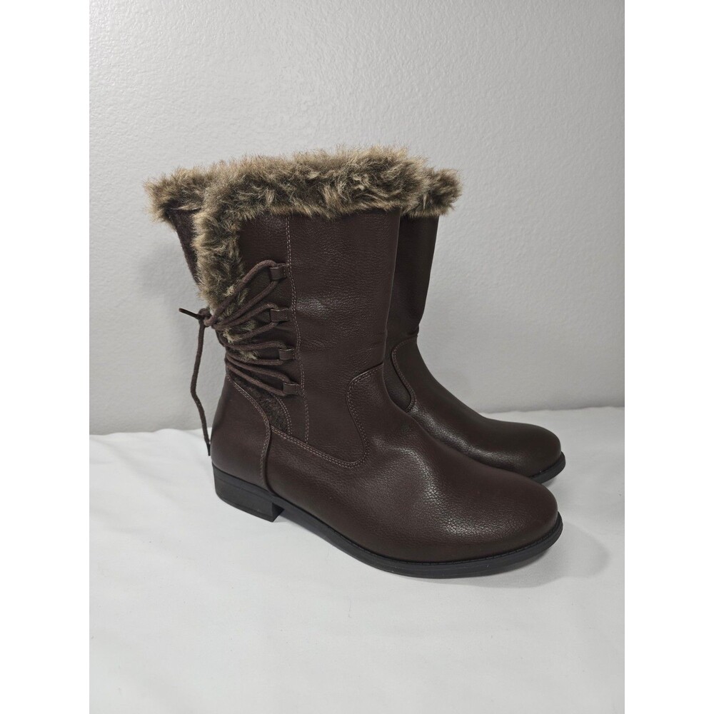 Torrid Faux Fur Trimmed Mid-Calf Boots Brown Lace up Size 12W Wide Calf
